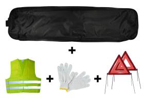 Jbm 53183 - KIT EMERGENCIA BOLSA NEGRA RIBETE+2TRIANGULOS+CHALECO+GUANTE