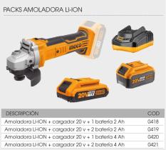 Ingco PACK - PACK MINI AMOLADORA 20 V + CARGADOR 20 V + 2 BATERIA  4AH