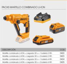 Ingco 422 - PACK MARTILLO COMBINADO + CARGADOR 20V + 2 BATERIA. 4AH