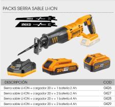 Ingco 426 - PACK SIERRA SABLE  + CARGADOR 20V + 2 BATERIA 4AH