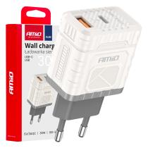 AMIO 04286 - CARGADOR DE PARED QUICK CHARGE GAN 30W USB-A + USB-C AMIO-04