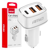 AMIO 03890 - CARGADOR DE COCHE 2X USB-A + USB-C 32W 12/24V AMIO-03890