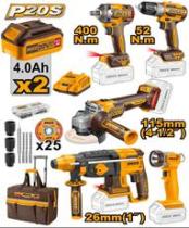 Ingco CKLI2058 - COMBO 20V ATORNILLAOR + IMPACTO + RADIAL + MARILLO + LINTERN