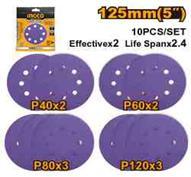 Ingco AKRS125101 - DISCO LIJA P40/P80/P120/P180 125MM 10 PCS