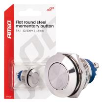 AMIO 04436 - PULSADOR MOMENTáNEO PLANO REDONDO DE ACERO 19 MM, 5 A, 12/23