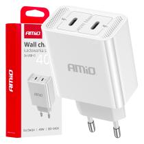 AMIO 03892 - CARGADOR DE PARED 2XUSB-C 40W QUICK CHARGE 230V AMIO-03892